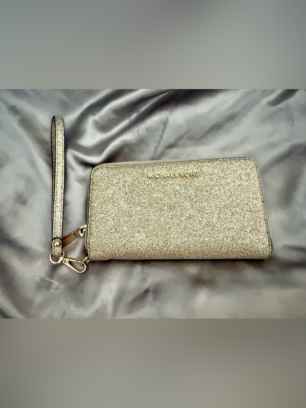 Michael Kors Gold Glitter Zip Card Holder Wallet